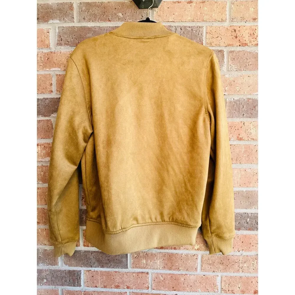 Goodfellow Men's Brown Suede Long Sleeve Full Zip Bomber Jackets Size Small NWT